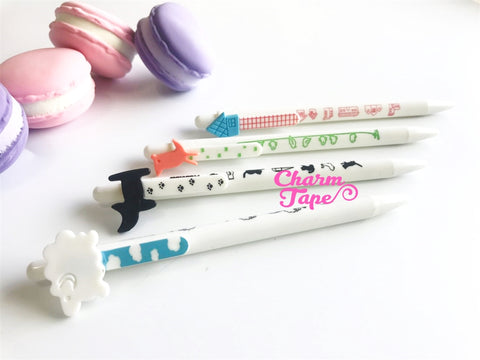 4 pieces Blue Ball Pens Cartoon Clip Point Pen 0.5mm BP003