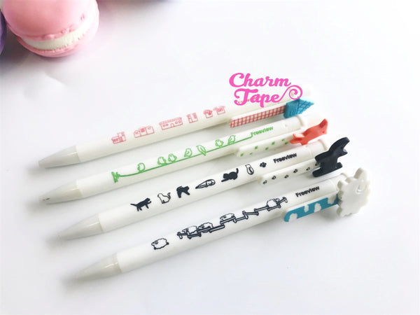 4 pieces Blue Ball Pens Cartoon Clip Point Pen 0.5mm BP003