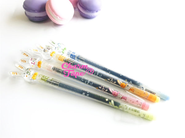 4 pieces Black Point Gel Ball Pens Sleeping Rabbits Pen 0.5mm BP004