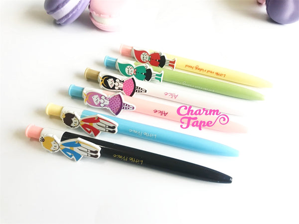 6 pieces Blue Ball Pens Fairy Tale Prince & Princess Clip Point Pen 0.5mm BP005