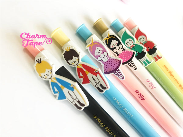 6 pieces Blue Ball Pens Fairy Tale Prince & Princess Clip Point Pen 0.5mm BP005