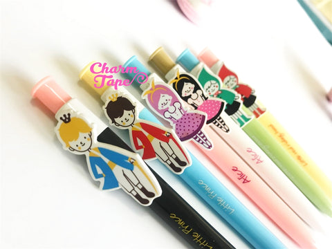 6 pieces Blue Ball Pens Fairy Tale Prince & Princess Clip Point Pen 0.5mm BP005