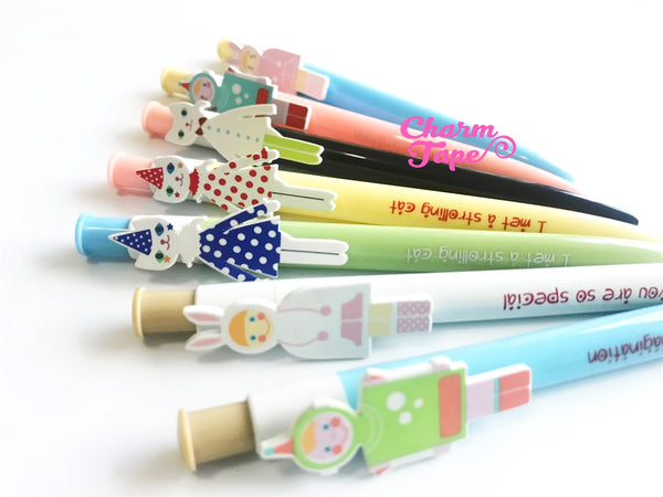 7 pieces Blue Ball Pens Cats & Costume Kids Clip Pen 0.5mm BP009