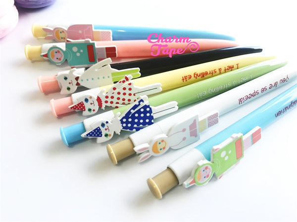 7 pieces Blue Ball Pens Cats & Costume Kids Clip Pen 0.5mm BP009