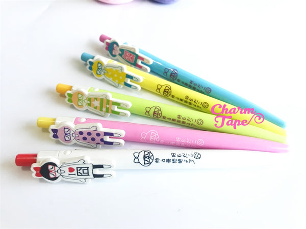 5 pieces Blue Ball Pens Sad Nerdy Girl Clip Pen 0.5mm BP008