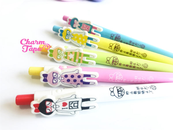 5 pieces Blue Ball Pens Sad Nerdy Girl Clip Pen 0.5mm BP008