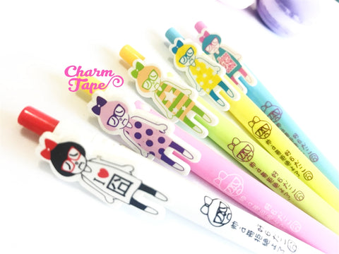 5 pieces Blue Ball Pens Sad Nerdy Girl Clip Pen 0.5mm BP008