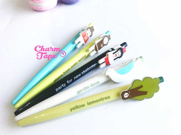 5 pieces Blue Ball Pens Cartoon Clip Point Pen 0.5mm BP001