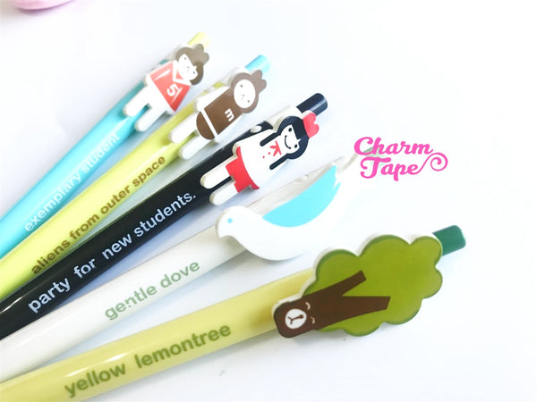 5 pieces Blue Ball Pens Cartoon Clip Point Pen 0.5mm BP001