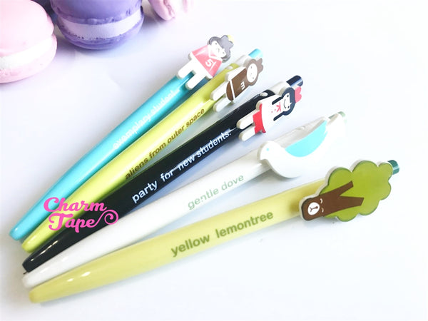 5 pieces Blue Ball Pens Cartoon Clip Point Pen 0.5mm BP001