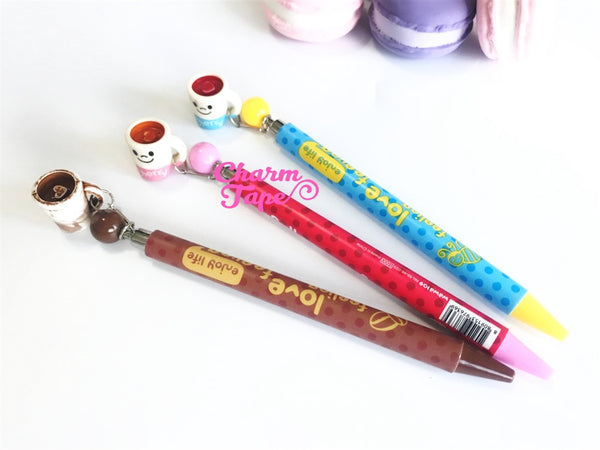 3 pieces Blue Ball Pens Coffee Mugs Charm Pen 0.5mm BP012