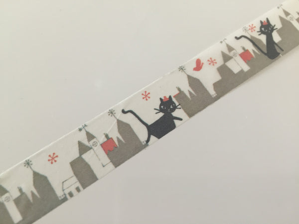 Black cat in city washi tape - 10 meters WT802 Shinzi Katoh - CharmTape - 2