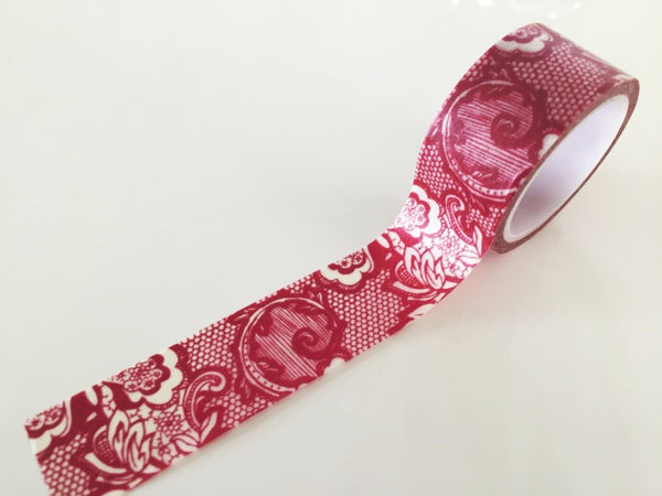 Deep Red Motif Washi Tape Roll (20mm x 5m) WT784 - CharmTape - 1