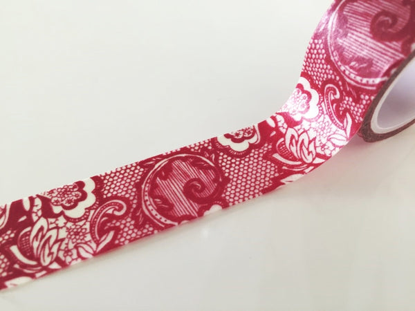 Deep Red Motif Washi Tape Roll (20mm x 5m) WT784 - CharmTape - 2