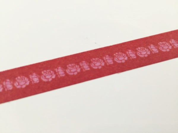 Pink Roses on Red Washi Tape 11mm x 10m WT868 - CharmTape - 3