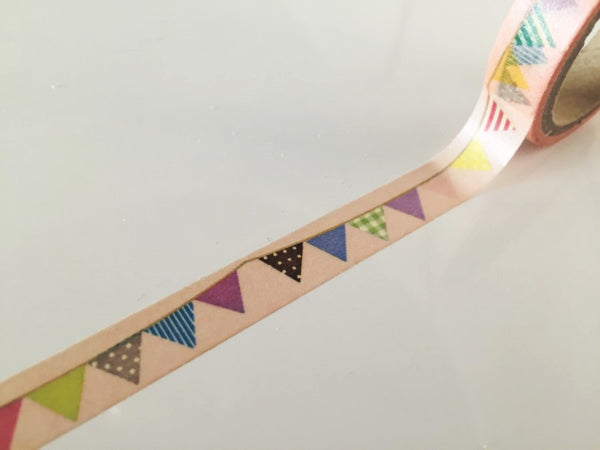 Flag Bunting on pale nude Washi Tape 10mm x 10m WT874 - CharmTape - 1