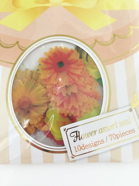 Yellow Sunflower & Daisy Flower Sticker Flakes Set 70pieces Mind wave Japan SS917 - CharmTape - 2