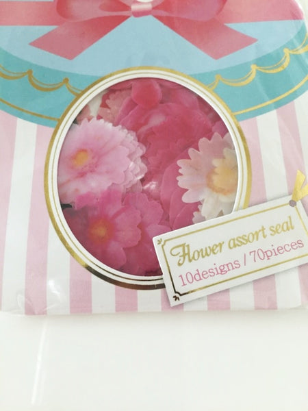 Pink Rose & Peony Flower Sticker Flakes Set 70pieces Mind wave Japan SS919 - CharmTape - 2