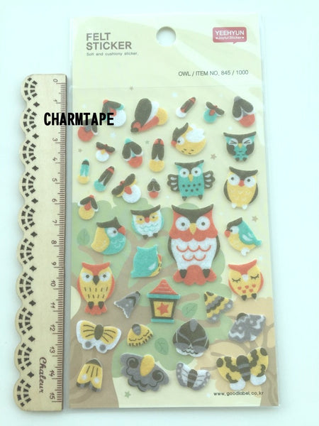 Owl & Moth Felt stickers 1 Sheets by Yeehyun SS469