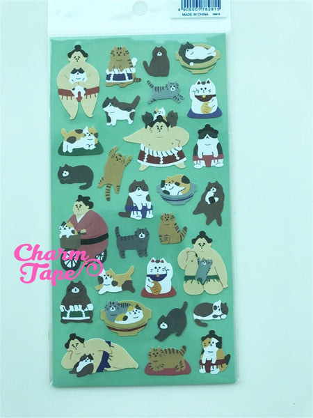 Sumo & Cat sticker Chiyogami paper stickers by Mindwave 1 Sheets ss565