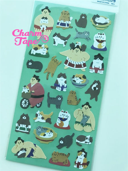 Sumo & Cat sticker Chiyogami paper stickers by Mindwave 1 Sheets ss565