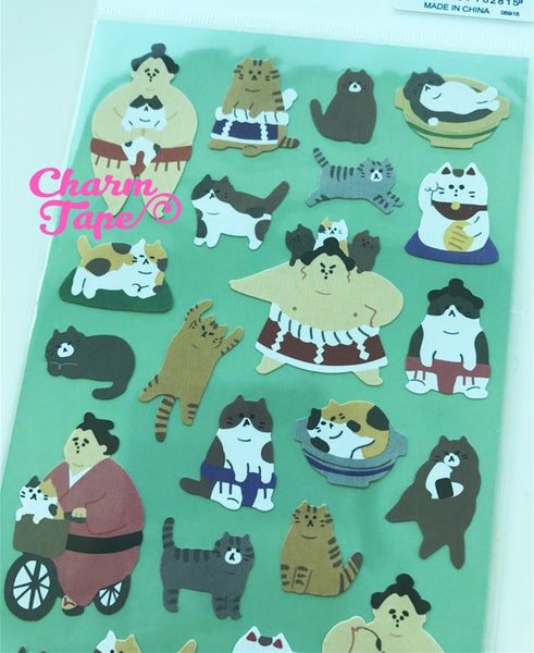 Sumo & Cat sticker Chiyogami paper stickers by Mindwave 1 Sheets ss565