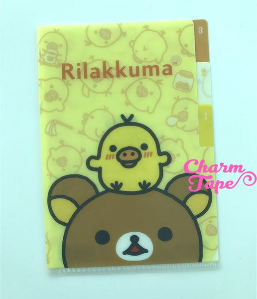 San-x Rilakkuma bear 3 Pocket small plastic file folder