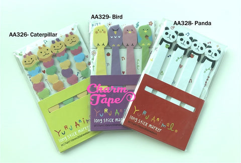 Long Animal Post-It Memo Colorful Caterpillar, Birds, Panda bear 80 sheets