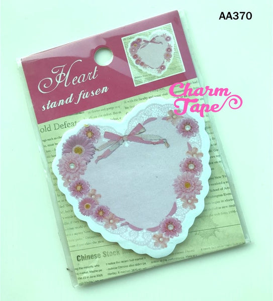 Pink Heart with floral Sticky Post-It Memo Note Pad 20 sheets