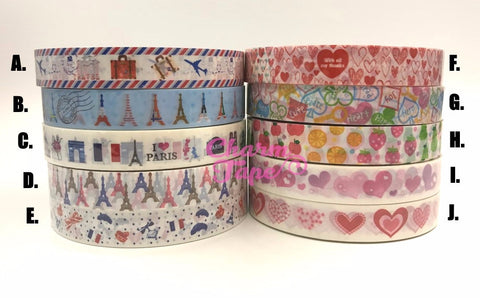 Shabby chic Eiffel Tower & Heart Plastic Deco Tape 25 meters PT2