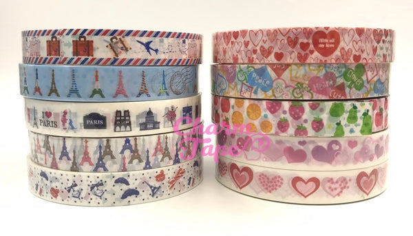 Shabby chic Eiffel Tower & Heart Plastic Deco Tape 25 meters PT2