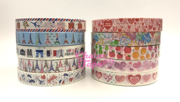 Shabby chic Eiffel Tower & Heart Plastic Deco Tape 25 meters PT2