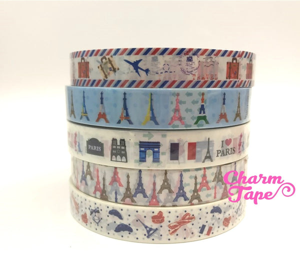 Shabby chic Eiffel Tower & Heart Plastic Deco Tape 25 meters PT2