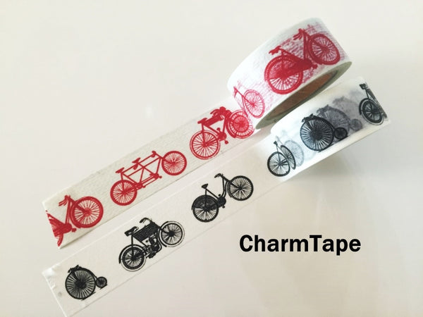 Black or Red Bicycle Washi Paper Tape 20mm x 5m WT1010 - CharmTape - 1