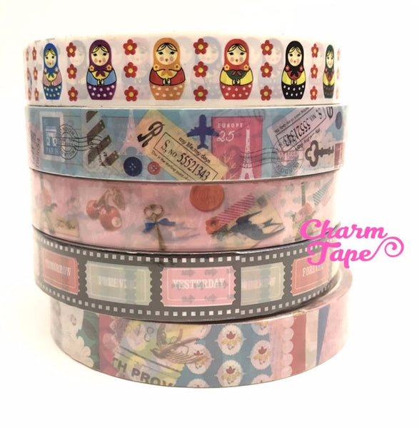 London, Russian Dolls, Eiffel Tower Plastic Deco Tape 10 meters PT8