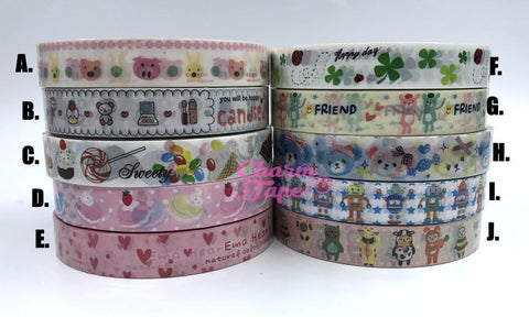 Candy, cake, Heart, Robert & Animal Plastic Deco Tape 10 meters PT9