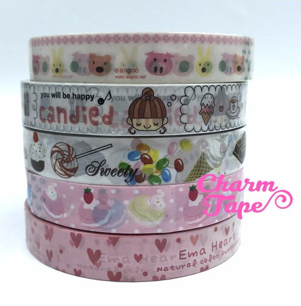 Candy, cake, Heart, Robert & Animal Plastic Deco Tape 10 meters PT9