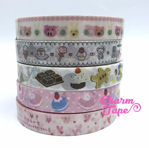 Candy, cake, Heart, Robert & Animal Plastic Deco Tape 10 meters PT9