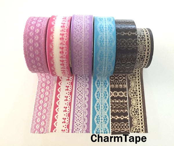 Washi Tape - delicate lace pattern 15mm WT1011 - CharmTape - 10