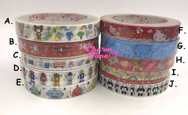 Plastic Deco Tape - Bear, Robot Toy, Panda Bear, Hello Kitty 10 meters PT11