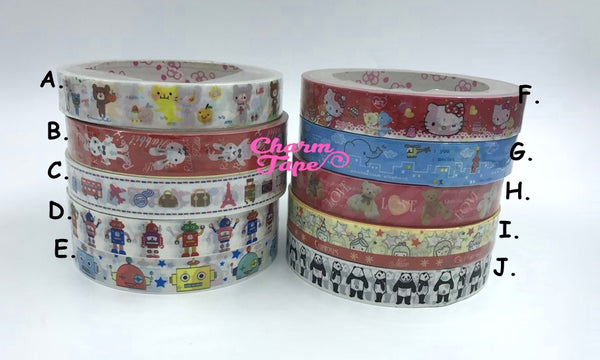 Plastic Deco Tape - Bear, Robot Toy, Panda Bear, Hello Kitty 10 meters PT11