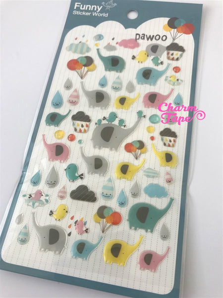 Elephant & Rain drops Gel Sticker by Funny Korea SS512