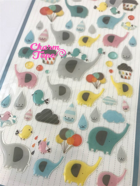 Elephant & Rain drops Gel Sticker by Funny Korea SS512