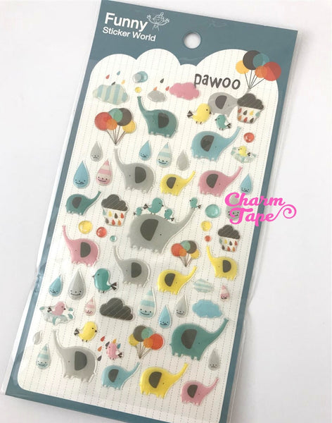 Elephant & Rain drops Gel Sticker by Funny Korea SS512