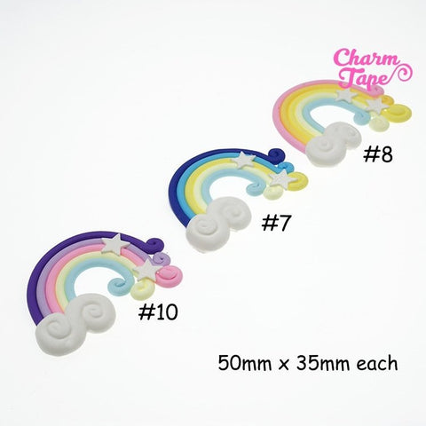 3 x Rainbow Fimo clay flat back decoden CABOCHONS cab All 3 pieces 50x35mm NO HOLES