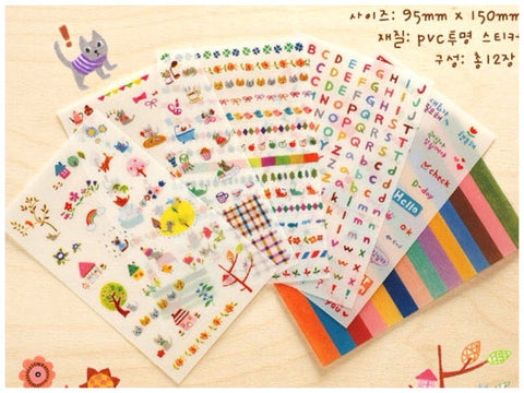 Lovely Cat & Alphabets Sticker - 6 Sheets ss105