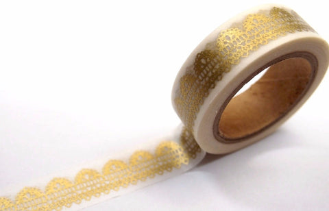 Festive Gold lace on white Washi Masking Tape - CharmTape