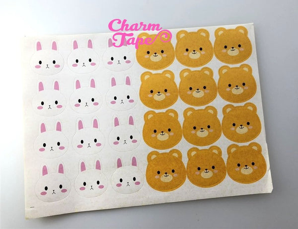 120/240ct 3.5cm Cute Rabbit & Bear Paper Stickers For Gift Packing Packaging 5/10 sheets GS042