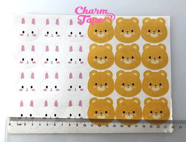 120/240ct 3.5cm Cute Rabbit & Bear Paper Stickers For Gift Packing Packaging 5/10 sheets GS042