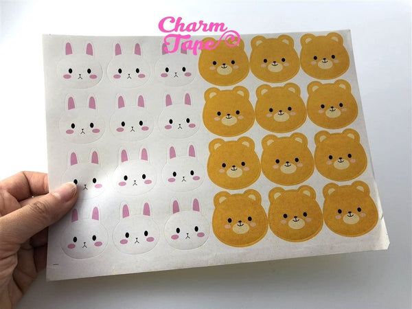 120/240ct 3.5cm Cute Rabbit & Bear Paper Stickers For Gift Packing Packaging 5/10 sheets GS042